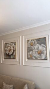 İkili Kanvas Tuval Tablo Beyaz Çiçekler Kod: K896-2-K