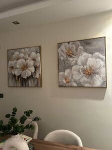 İkili Kanvas Tuval Tablo Beyaz Çiçekler Kod: K896-2-K