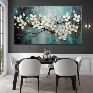 Yağlı Boya Dokulu Kabartmalı Dalda Soyut Çiçekler Tablo 70x120cm