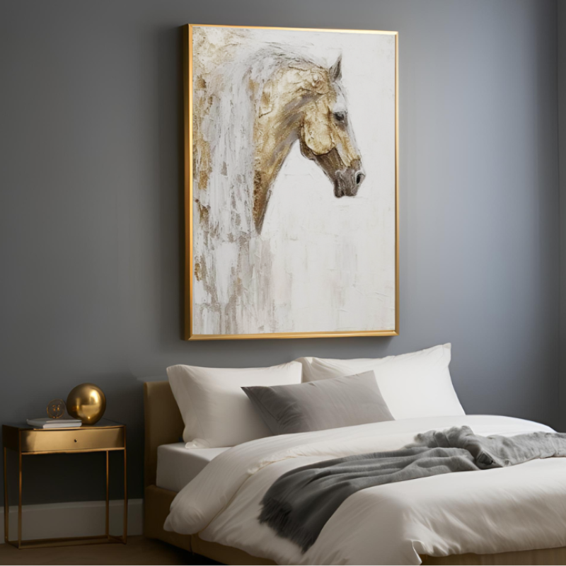 Yağlı Boya Dokulu Kabartmalı Altınlı Soyut At Tablo 70x100cm