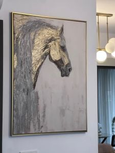 Yağlı Boya Dokulu Kabartmalı Altınlı Soyut At Tablo 70x100cm