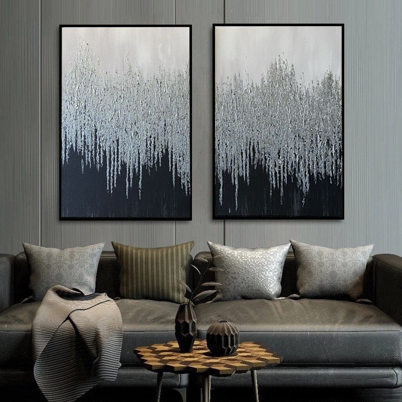 İkili Yağlı Boya Dokulu Kabartmalı Gümüş Varak Tablo