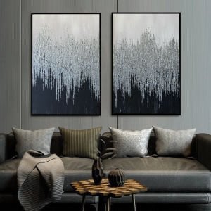 İkili Yağlı Boya Dokulu Kabartmalı Gümüş Varak Tablo