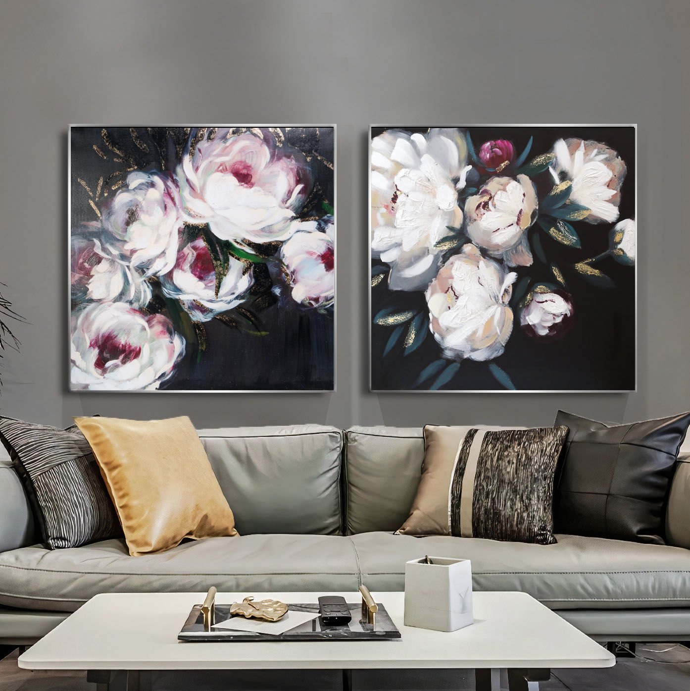 İkili Kanvas Tuval Tablo Dust Pastel Floral Kod: H59-K