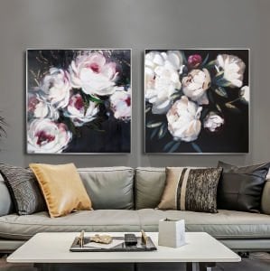 İkili Kanvas Tuval Tablo Dust Pastel Floral Kod: H59-K