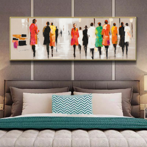 120x50cm Panoramik Kanvas Tuval Tablo Renkli Silüetler Kod: TLH82-K Altın Metal Çerçeve-