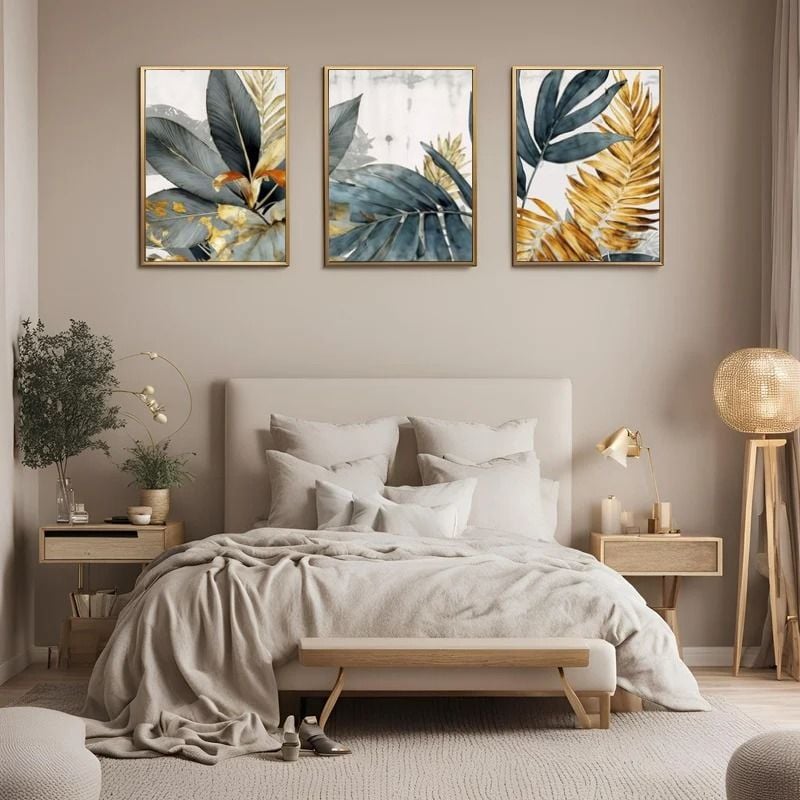 Üçlü Kanvas Tuval Tablo Seti Pastel Yapraklar Kod: EYL45