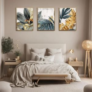 Üçlü Kanvas Tuval Tablo Seti Pastel Yapraklar Kod: EYL45