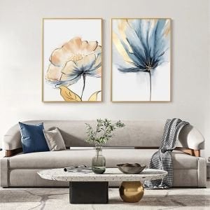 İkili Kanvas Tuval Tablo Soft Çiçek Kod: LK390-K