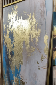 Altın Varak Boya Dokulu Soyut 50x70cm İkili Tablo Seti