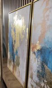 Altın Varak Boya Dokulu Soyut 50x70cm İkili Tablo Seti