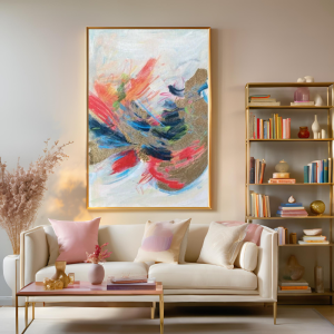 Altın Varak Boya Dokulu Soyut Tablo 60x90cm