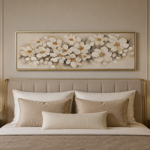 Yağlı Boya Dokulu Kabartmalı Altınlı Çiçek Tablo 40x120cm