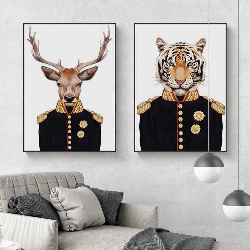 İkili Kanvas Tuval Tablo Animals in Uniform Kod: A928-K