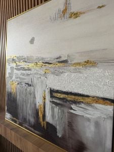Yağlı Boya Dokulu Kabartmalı Gri Beyaz Soyut Tablo