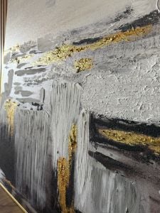 Yağlı Boya Dokulu Kabartmalı Gri Beyaz Soyut Tablo