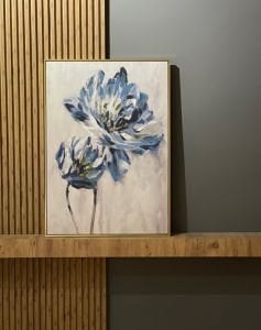 Yağlı Boya Dokulu Kabartmalı Mavi Çiçek Tablo 70x100cm