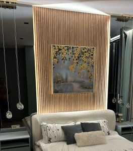 Yağlı Boya Dokulu Kabartmalı Gold Yapraklar Tablo