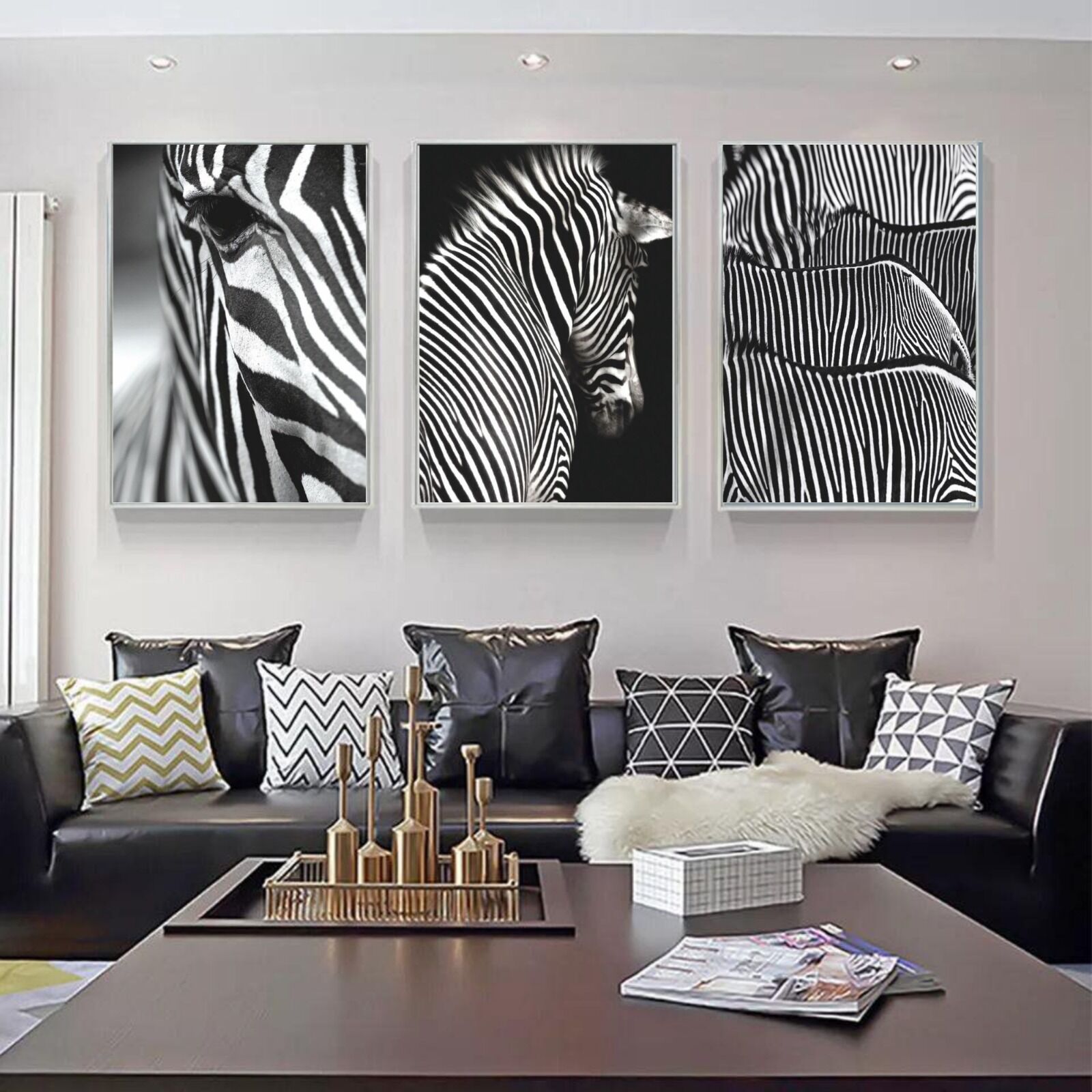 Üçlü Kanvas Tuval Tablo Seti Zebra Desen Kod: TLH45-K
