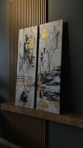 50x120cm İkili Yağlı Boya Dokulu Kabartmalı Tablo