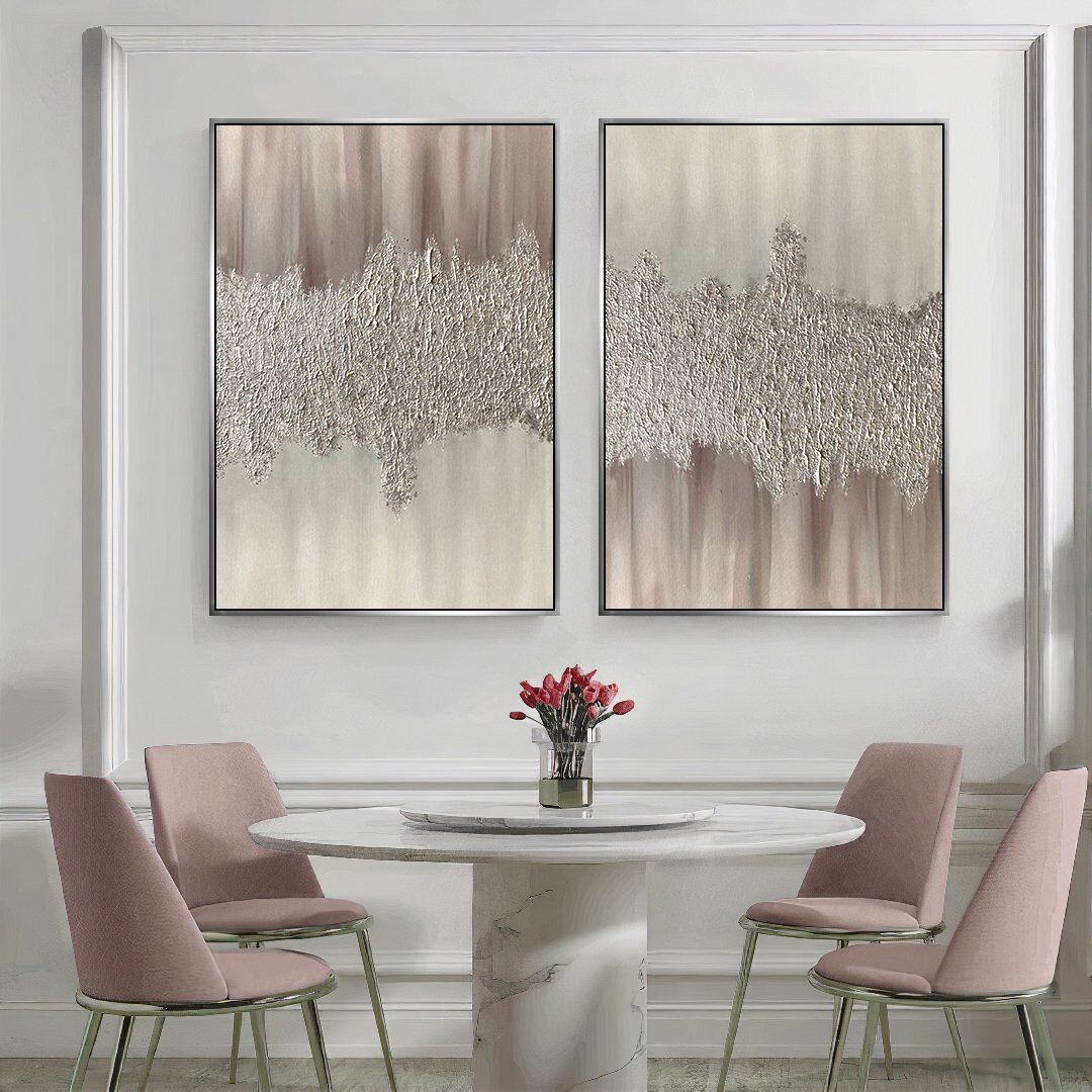 Yağlı Boya Dokulu Kabartmalı Gümüş Pudra İkili Tablo