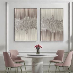 Yağlı Boya Dokulu Kabartmalı Gümüş Pudra İkili Tablo