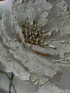 Yağlı Boya Dokulu Kabartmalı Krem Çiçekler İkili Set Tablo 70x70cm