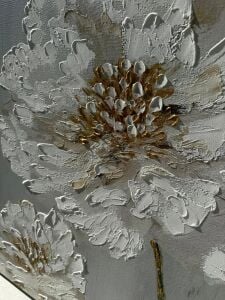Yağlı Boya Dokulu Kabartmalı Krem Çiçekler İkili Set Tablo 70x70cm