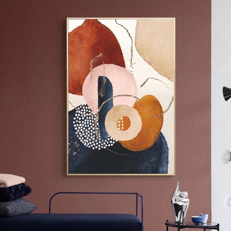 Kanvas Tuval Tablo Renkli Minimal Kod: TG100-K1 90x90cm Kanvas Tablo - Altın Metal Çerçeve-