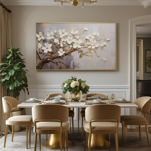 Yağlı Boya Dokulu Kabartmalı Çiçekli Ağaç Tablo