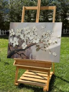 Yağlı Boya Dokulu Kabartmalı Çiçekli Ağaç Tablo