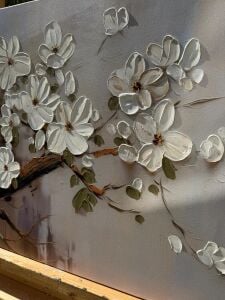 Yağlı Boya Dokulu Kabartmalı Çiçekli Ağaç Tablo