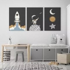 Çocuklara Özel 30x40cm Üçlü Kanvas Tablo Seti Minik Astronot Kod: NSN112