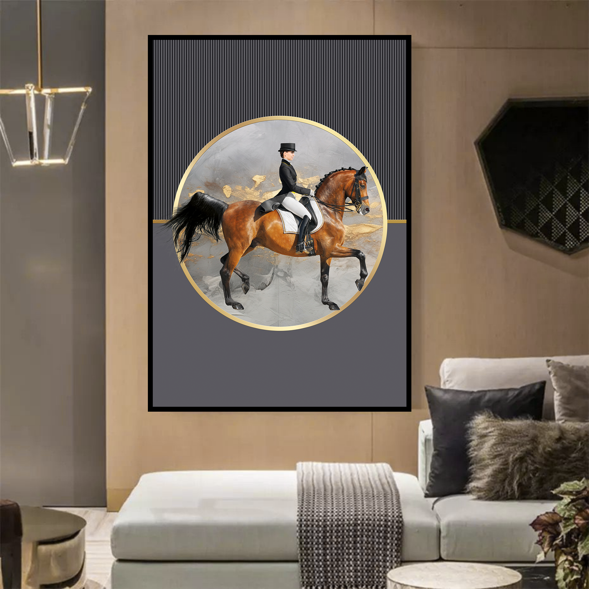 Kanvas Tuval Tablo Gold Detaylı Atlı Model Kod: LK891-1