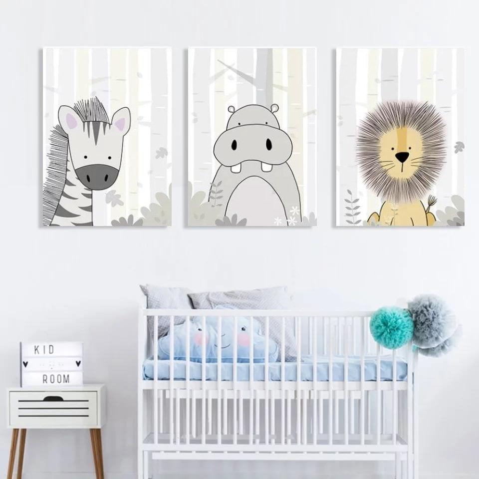 Çocuklara Özel 30x40cm Üçlü Kanvas Tablo Seti Hayvanlar KOD: NSN117