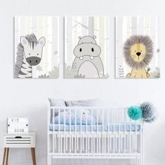 Çocuklara Özel 30x40cm Üçlü Kanvas Tablo Seti Hayvanlar KOD: NSN117