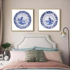 İkili Kanvas Tuval Tablo Blue Vintage Kod:  BL45-K