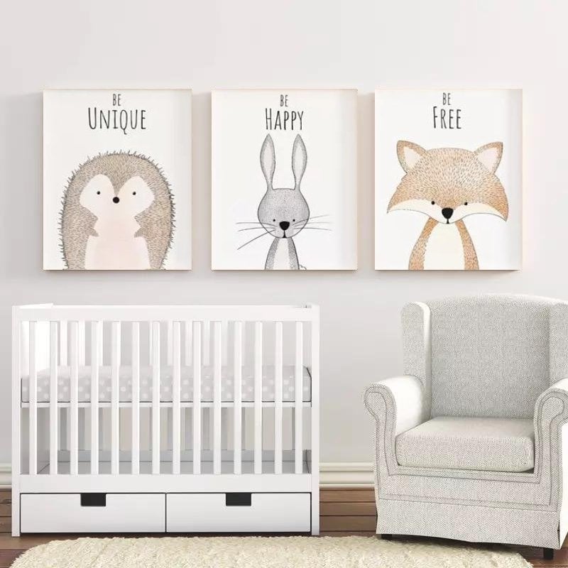 Çocuklara Özel 30x40cm Üçlü Kanvas Tablo Seti Hayvanlar KOD: NSN119