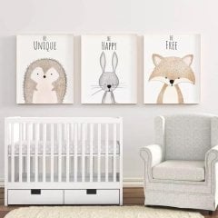 Çocuklara Özel 30x40cm Üçlü Kanvas Tablo Seti Hayvanlar KOD: NSN119