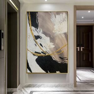 Yağlı Boya Dokulu Kabartmalı Gri Bej Soyut Tablo 80x90cm