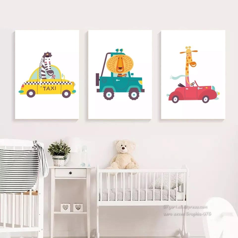 Çocuklara Özel 30x40cm Üçlü Kanvas Tablo Seti Cars&Animals KOD: NSN125