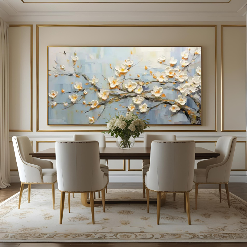 Yağlı Boya Dokulu Kabartmalı Bahar Çiçekleri Tablo 70x120cm
