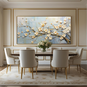 Yağlı Boya Dokulu Kabartmalı Bahar Çiçekleri Tablo 70x120cm