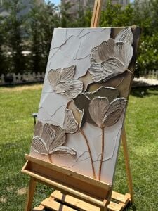 Yağlı Boya Dokulu Kabartmalı Sakin Çiçekler Tablo