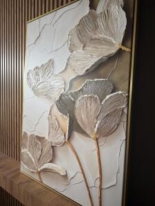 Yağlı Boya Dokulu Kabartmalı Sakin Çiçekler Tablo