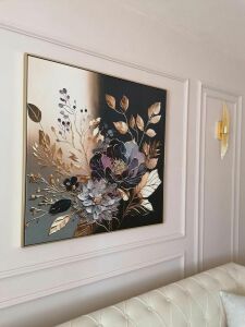 Kanvas Tuval Tablo Gold Mor Çiçekler Kod: TLH10-K