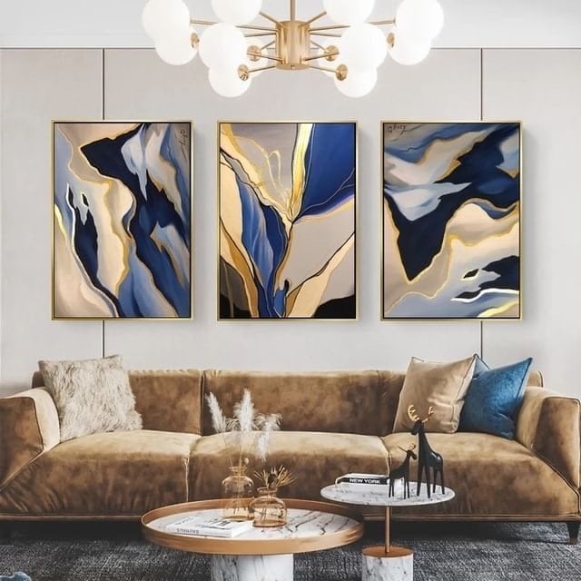 Üçlü Kanvas Tuval Tablo Seti Soyut Kod: K1299-3