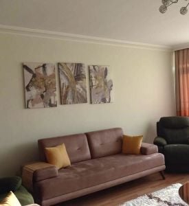 Üçlü Kanvas Tuval Tablo Seti Altınlı Bej Kod: LK556-K4