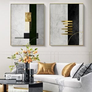İkili Kanvas Tuval Tablo Gold Abstract Kod: LK869-K
