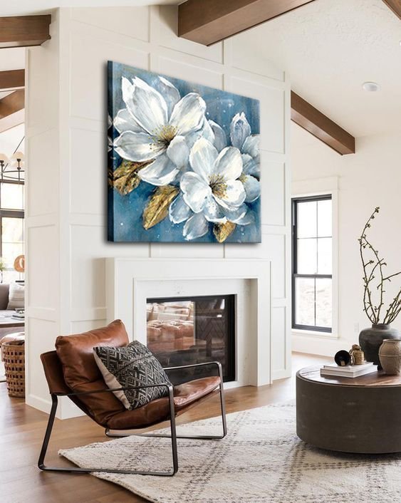 Kanvas Tablo Modern Floral Kod: K894 90x90cm Kanvas Tablo - Altın Metal Çerçeve-